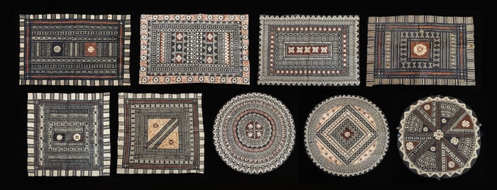 South Pacific Tapa Bark Cloth Panels, 9