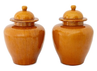 Chinese Style Glazed Stoneware Ginger Jars, Pair