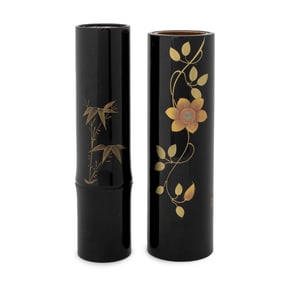 Japanese Gilt Painted Lacquered Ikebana Vases, 2