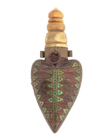 Ottoman Brass Mounted Wood Powder Horn