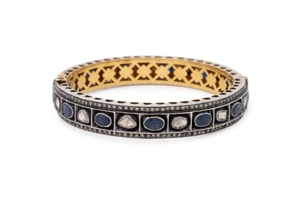 14K Gold Sterling Silver Diamond Sapphire Bangle
