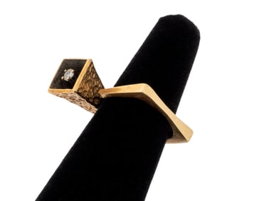 Modernist 14K Yellow Gold Diamond Ring