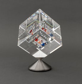 Jon Kuhn "Sunset Glow" Art Glass Cube Sculpture