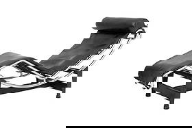 Le Corbusier "LC4" Black Leather Chaise Longue: Charlotte Perriand, Pierre Jeanneret, and Le Corbusier "LC4" Black Leather Chaise Longue, with chrome-plated steel frame, the base marked "Cassina / LC". 34" H x 59" W x 23" D. Provenance: From a New