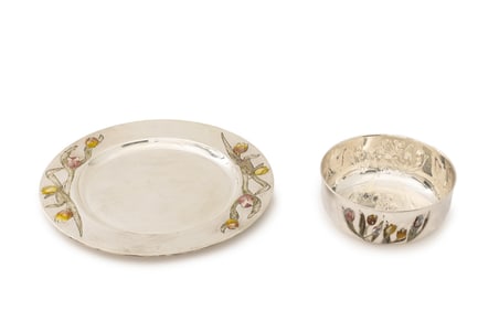 Italian Silver and Enamel Tableware, 2 Pcs.