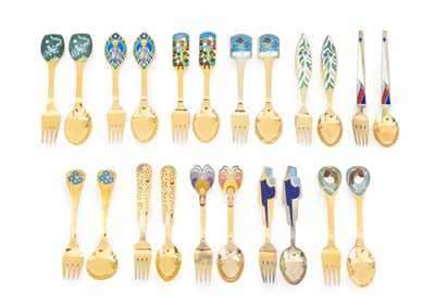 Anton Michelsen Sterling & Enamel Flatware, 22