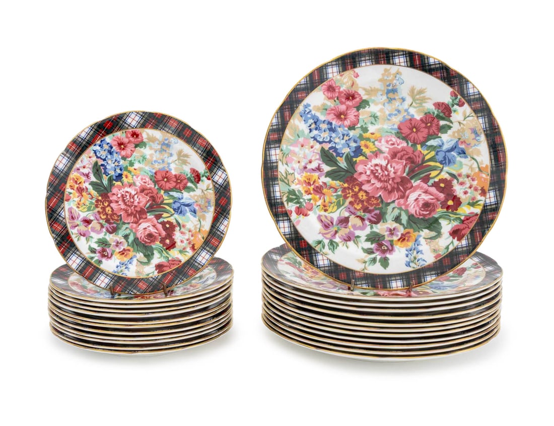 Ralph Lauren Hampton Floral Porcelain Service x 12: Wedgwood for Ralph Lauren "Hampton Floral" Pattern Porcelain Service for Twelve, comprising: (12) twelve dinner plates and (12) twelve salad plates, marked "Ralph Lauren / Hampton Floral / Polo Ralph