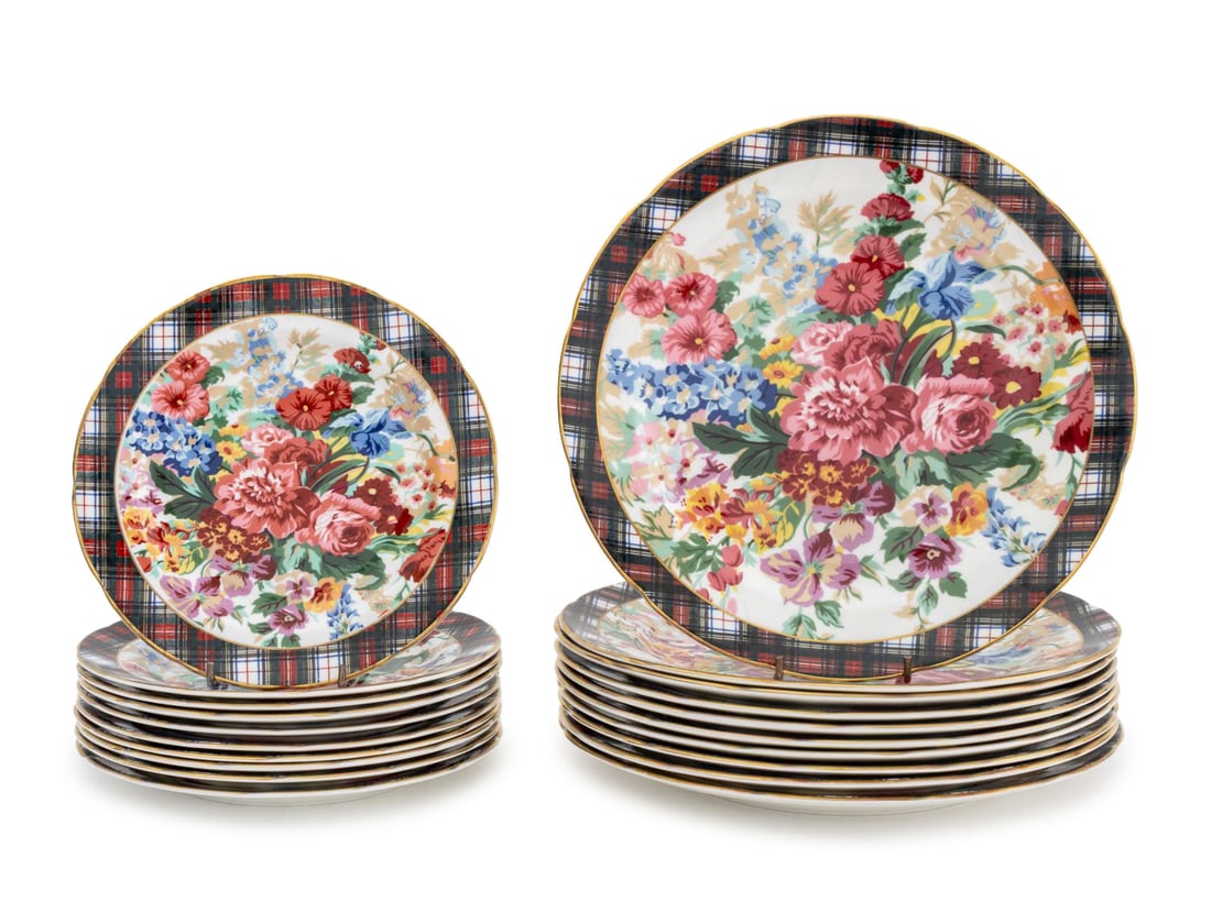 Ralph Lauren Hampton Floral Porcelain Service x 10: Wedgwood for Ralph Lauren "Hampton Floral" Porcelain Service for Ten, comprising: (10) ten dinner plates and (10) ten salad plates, marked "Ralph Lauren / Hampton Floral / Polo Ralph Lauren 1989 / Wed