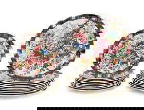 Ralph Lauren Hampton Floral Porcelain Service x 10: Wedgwood for Ralph Lauren "Hampton Floral" Porcelain Service for Ten, comprising: (10) ten dinner plates and (10) ten salad plates, marked "Ralph Lauren / Hampton Floral / Polo Ralph Lauren 1989 / Wed