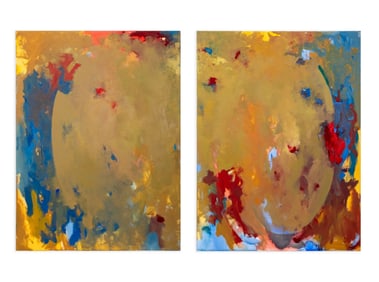 Robert O'Meara Abstract Composition Diptych Oil