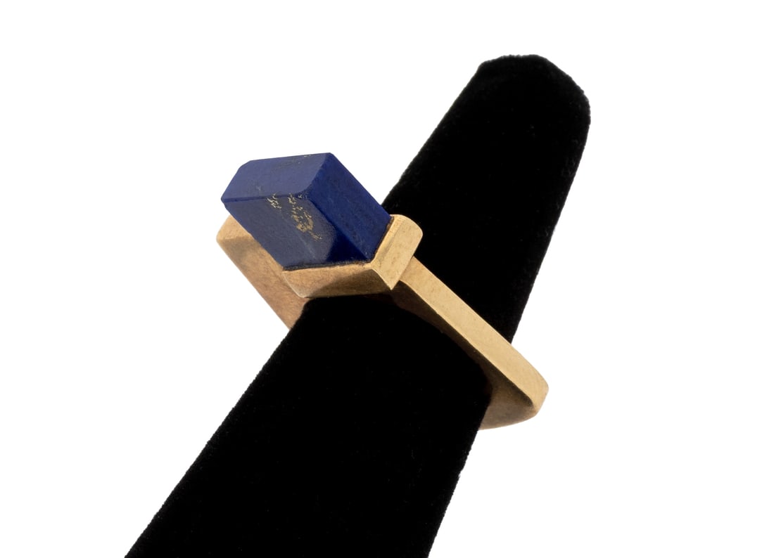 Modernist 14K Yellow Gold Lapis Lazuli Ring (1 of 10)