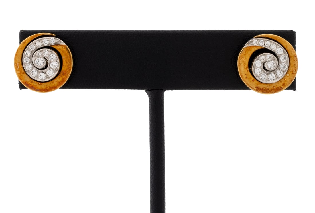 18K Gold & Platinum Diamond Spiral Earrings (1 of 6)