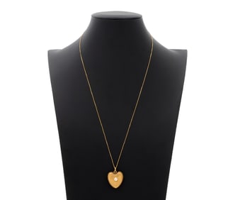 14K Yellow Gold Diamond Heart Locket 10K Necklace