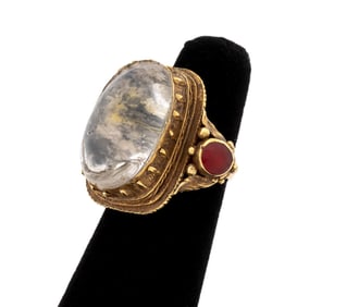 18K Yellow Gold Quartz and Paste Ring