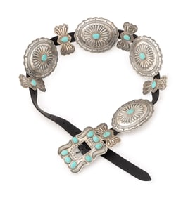 Navajo Dine Turquoise Mounted Silver Concho Belt