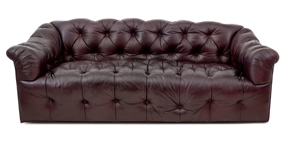Chesterfield Burgundy Leather Button-Tufted Sofa