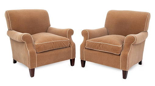 Beige Mohair Upholstered Easy Chairs, Pair (1 of 6)