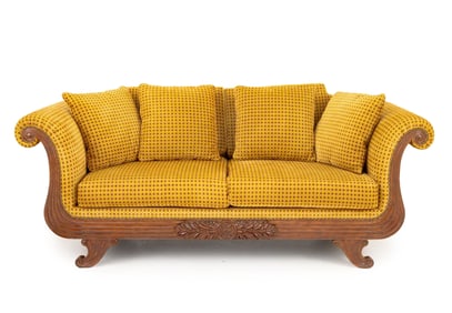 Regency Mohair Upholstered Mahogany Sofa
