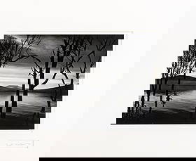 Brett Weston "Lake Patzcuaro, Mexico" Silver Print: Brett Weston (American, 1911-1993), "Lake Patzcuaro, Mexico", Gelatin Silver Print, 1976, signed and dated in pencil lower right, silver-tone metal frame. Image: 10.75" H x 13.5" W; frame: 18.25" W x