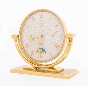 Tiffany & Co. Brass Calendar Moonphase Desk Clock