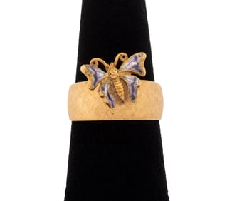 14K Yellow Gold Enamel Butterfly Ring