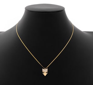 14K Yellow Gold Diamond Arrowhead Pendant Necklace