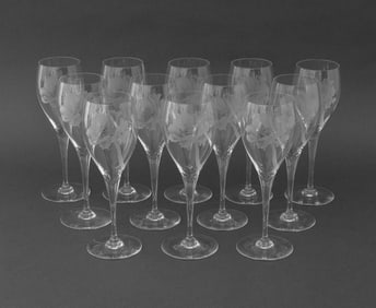 Baccarat Etched Flower Crystal Wine Glasses, 12
