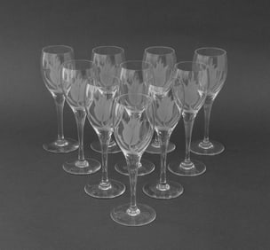 Baccarat Etched Flower Crystal Wine Glasses, 10