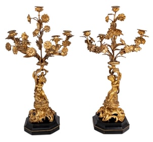 Louis XV Style Gilt Bronze Figural Candelabra, Pr.