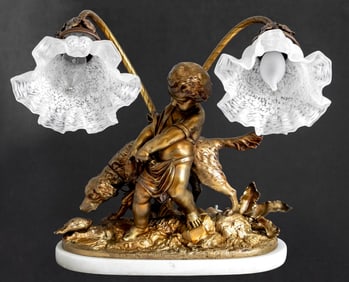 Auguste Peiffer Patinated Bronze Figural Lamp