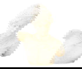 Venus de Medici Carrara Marble Bust: Venus de Medici White Carrara Marble Bust, late 19th century, on a socle. 25" H x 14" W x 7.5" D. Keywords: Sculpture, Statue, Carving, Female Figure, Figural, Figurative, Portrait, Portraiture, Itali