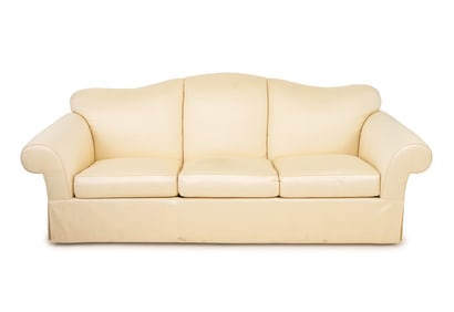 Cream Upholstered Camelback Sofa