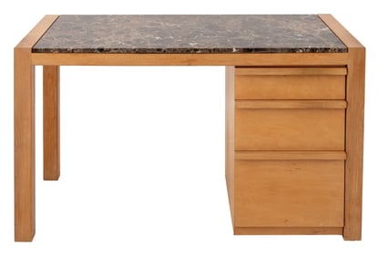 Postmodern Brown Marble Top Beech Desk