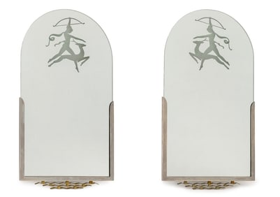 Art Deco "Artemis" Chrome & Brass Mirrors, Pair