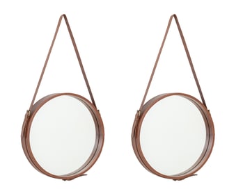 Faux Leather Strap Framed Mirrors, Pair