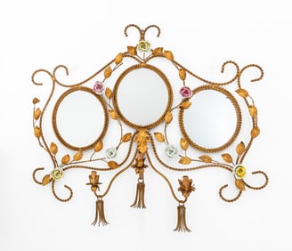 Italian Gilt Wrought Iron Mirrored Wall Sconce
