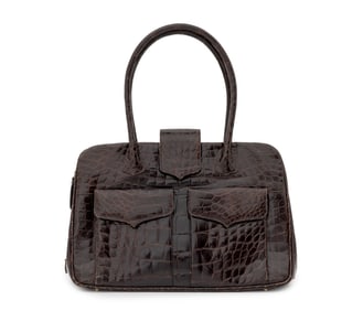 Lana Marks Chocolate Brown Crocodile Handbag