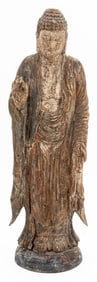 Chinese Polychrome Painted & Carved Wood Buddha