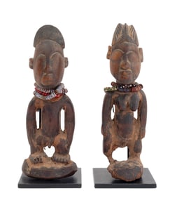 Yoruba Hand-Carved Wood Ibeji Figures, Pair
