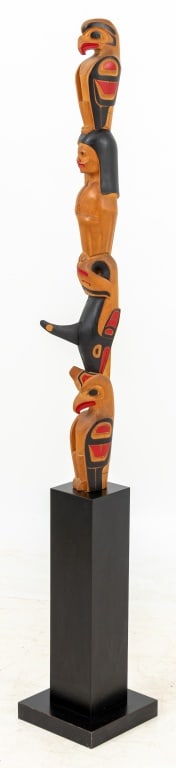 Pacific Northwest Painted Carved Wood Totem Pole (1 of 7)