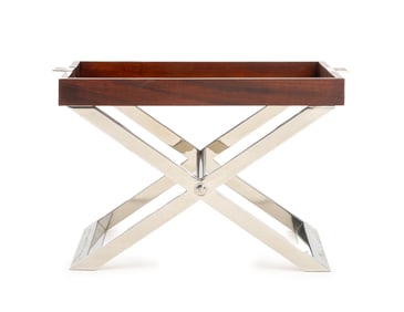 Ralph Lauren Mahogany Tray Table on Chrome Stand