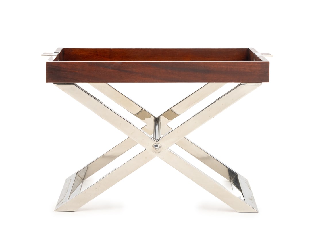 Ralph Lauren Mahogany Tray Table on Chrome Stand (1 of 9)