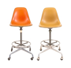 Eames Aluminum Group Shell Office Stools, Pair