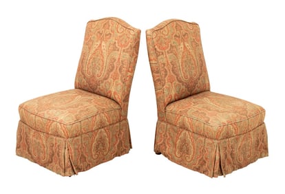 French Style Upholstered Slipper Chairs, Pair