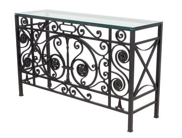 Glass Top Wrought Iron Console Table