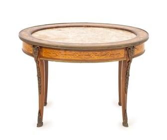 Louis XV Style Marble Top Walnut Coffee Table
