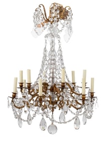 Italian Empire Style Gilt Metal Crystal Chandelier