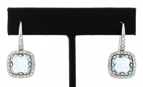 Italian 14K Gold Blue Topaz Drop Earrings
