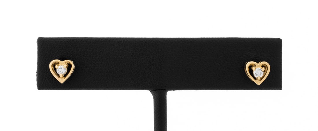 14K Yellow Gold Heart Form Diamond Earrings (1 of 5)