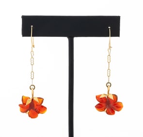 14K Yellow Gold Carnelian Floral Drop Earrings